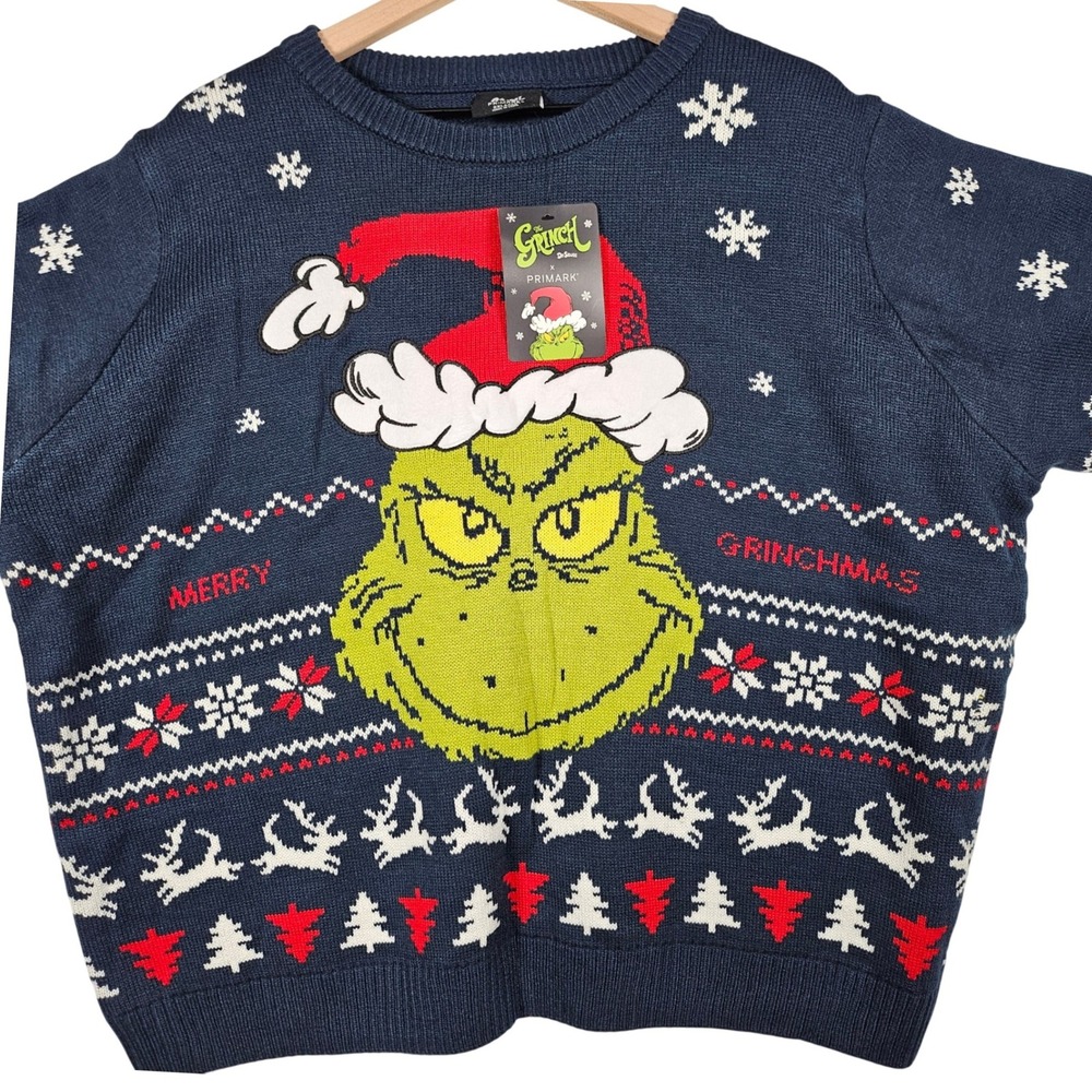 NEW Primark The Grinch Christmas Sweater Women 2XL Navy Blue Merry Grinchmas